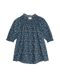 Cotton Blend Printed Smocked Blouse