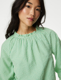 Pure Cotton Gingham Ruffle Blouse