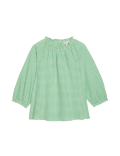 Pure Cotton Gingham Ruffle Blouse