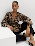Animal Print Puff Sleeve Blouse