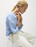 Pure Cotton Puff Sleeve Button Through Blouse