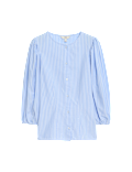 Pure Cotton Puff Sleeve Button Through Blouse