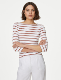 Pure Cotton Striped Slash Neck Slim Fit Top