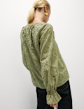 Pure Cotton Appliqué Tie Neck Blouse
