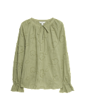 Pure Cotton Appliqué Tie Neck Blouse