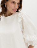 Cotton Rich Ruffle Sleeve Top