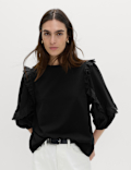Cotton Rich Ruffle Sleeve Top