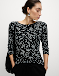 Pure Cotton Printed Slim Fit Slash Neck Top