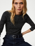 Pure Cotton Printed Slim Fit Slash Neck Top