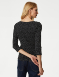 Pure Cotton Printed Slim Fit Slash Neck Top