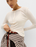 Wool Touch Semi Sheer Layering  Henley Top