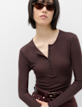Wool Touch Semi Sheer Layering  Henley Top