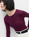 Wool Touch Semi Sheer Layering  Henley Top