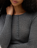 Wool Touch Semi Sheer Layering  Henley Top