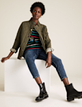 Cotton Striped Slash Neck Fitted Top