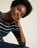 Cotton Striped Slash Neck Fitted Top
