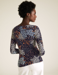 Cotton Floral Slash Neck Fitted Top