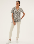 Printed V-Neck Relaxed Longline T-Shirt