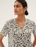 Printed V-Neck Relaxed Longline T-Shirt