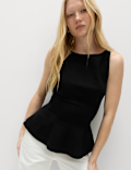 Slash Neck Sleeveless Peplum Top