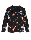 Polka Dot V-Neck Relaxed Long Sleeve Blouse