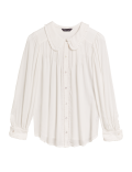 Crepe Peter Pan Collar Pintuck Shirt