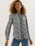 Printed Frill Neck Long Sleeve Blouse