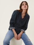 Pure Cotton Tie Neck Frill Detail Blouse