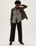 Animal Print Collared Longline Shirt