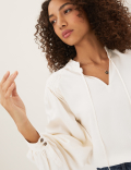Pure Tencel™ Tie Neck Long Sleeve Blouse