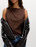 Cotton Rich Embellished Slash Neck Vest