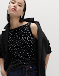Cotton Rich Embellished Slash Neck Vest