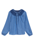 Regular Fit Smocked Popover Blouse