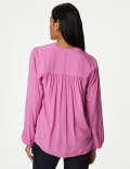 Collarless Regular Fit Long Sleeve Blouse