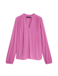 Collarless Regular Fit Long Sleeve Blouse