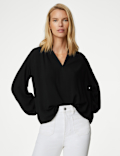 Collarless Regular Fit Long Sleeve Blouse