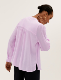 Lace Insert Regular Fit Long Sleeve Blouse