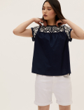 Pure Cotton Embroidered Regular Fit Vest Top