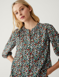 Floral Button Detail 3/4 Sleeve Blouse