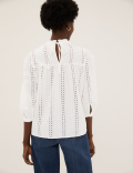 Pure Cotton Broderie 3/4 Sleeve Blouse