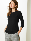 Relaxed Fit 3/4 Sleeve T-Shirt with Linen