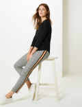 Relaxed Fit 3/4 Sleeve T-Shirt with Linen