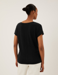 Linen Rich V-Neck Short Sleeve T-Shirt