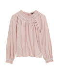 Pure Cotton Smocked Detail Long Sleeve Top