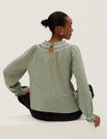 Pure Cotton Smocked Detail Long Sleeve Top