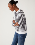 Cotton Rich Striped Crew Neck Sweatshirt