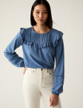 Pure Cotton Pintuck Long Sleeve Top