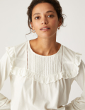 Pure Cotton Pintuck Long Sleeve Top