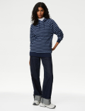 Pure Cotton Striped Longline Hoodie