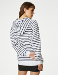 Pure Cotton Striped Longline Hoodie